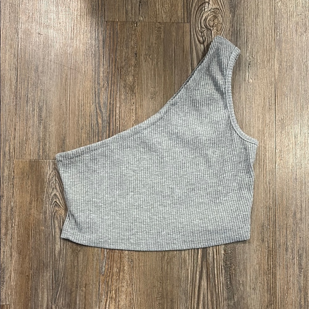 SHEIN Gray One Shoulder Cropped Ribbed Set
